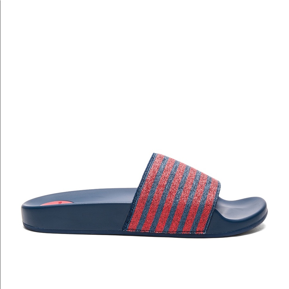 MARC JACOBS Cooper Slides Sandal Red Navy Metallic